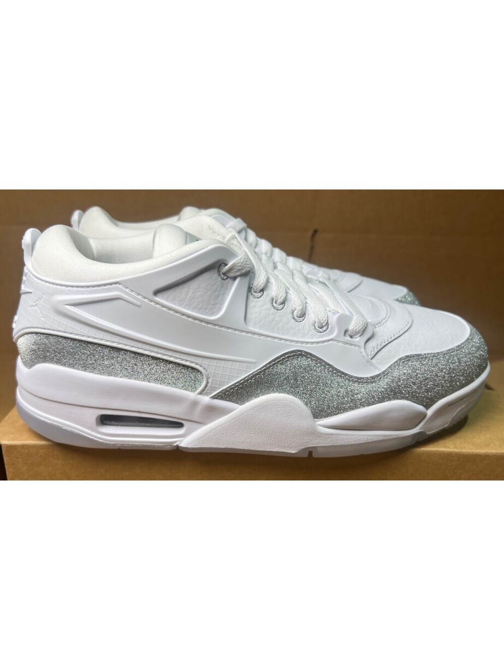 Air Jordan 4 RM White Metallic Silver Glitter Women's Shoes Sz 11 (HQ3441-111)